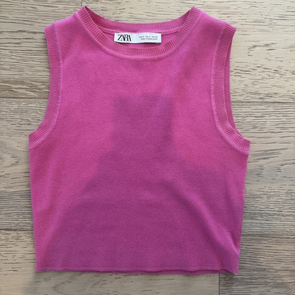 Zara Pink Ribbed Cropped Tank